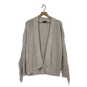 American Eagle Light Beige Open Front Knit Fringe Sleeve Cardigan Sweater XS